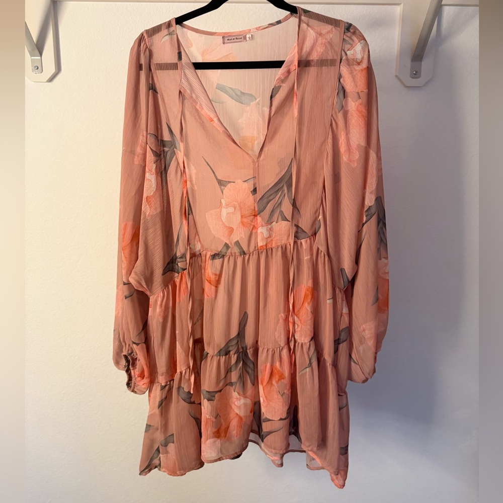 Skylar Rose Sheer Floral Tiered Mini Dress | Size Large